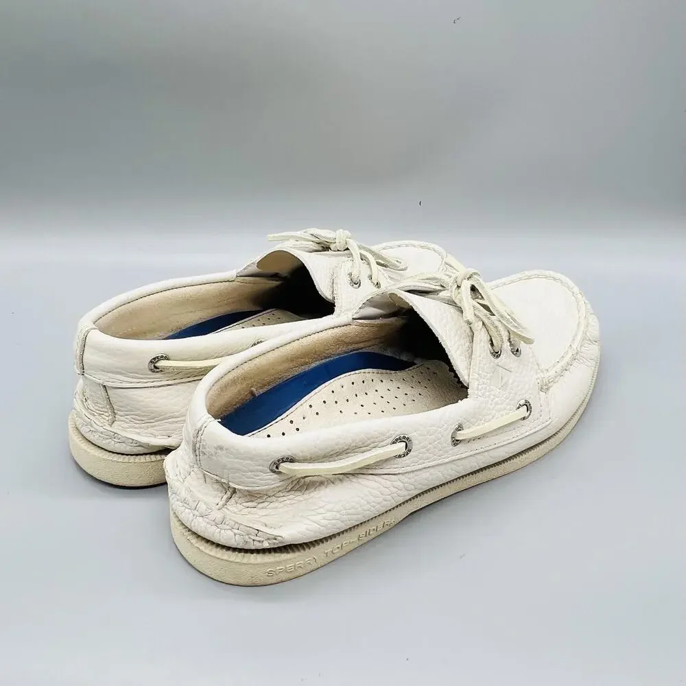 Sperry Shoes Mens 9 White Leather Top Sider Boat Moc Toe Casual Comfort Nautical